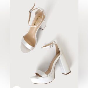 Arrabella Ivory Satin Platform Ankle Strap Heels